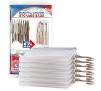 VELMADE Hanging Vacuum Storage Bags, 6 Pack Large Space Saver Bags, Airtight Plastic Closure, Clear-6 Pack, 53.1x27.6 in, Ideal for Clothing, Closet Organizer