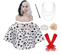 Velmawig Cruella Devil Costume Women's Cruella Wig Black and White Scarf for Women Halloween Fancy Dress Party Costume VL044