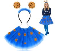 Velmitten 2 Pcs Halloween Cookie Costume for Women Men Monsters Costume Include Headband Blue Tutu with Chocolate Chip(L)