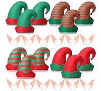 Velmitten 24 Pcs Christmas Elf Felt Hat and Elf Ears Halloween Christmas Costume Accessories Adult Fake Ears Fairy Tale Party(Fashion)