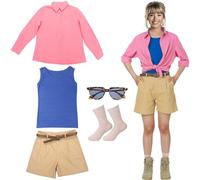 Velmitten 5 Pcs Halloween Cospaly Women's Paleontologist Costume Dinosaur Park Explorer Outfit for Adult Women Halloween, Pink, Blue, Khaki, Large