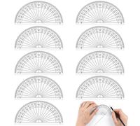 Velnos 10 Pcs Protractor Transparent Plastic 180 Degree Math Ruler Set for Angle Calculation in School and Drafting Tasks
