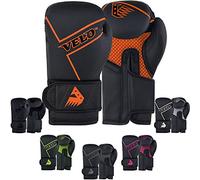 VELO Boxing Matte Leather Muay Thai Training Sparring Punching Bag Mitts kickboxing Fighting Gloves for Punch Bag | Focus Pad | Arm kick Pad (Black Edition) (12 oz, Orange-Black)