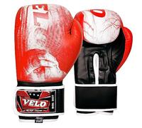 Velo Unisex DX Leather Boxing Gloves For Training Gym Muay Thai MMA- Red and White (14oz)