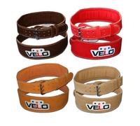 VELO Weight Lifting 6" Leather Back Support Suede Belt Gym Power Strap Training (XL, Red)