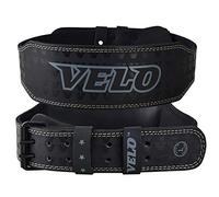 VELO Weightlifting Gym Belts - 4'' | Buffalo Hide Leather Belt | Power Lumbar Lower Back Padded Support Foam - Power Lifting High Intensity Strength Training Equipment Unisex Belts (Medium, Grey)