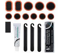 VeloChampion Glue Bike Tyre Puncture Repair Kit with Vulcanising Rubber Solution and Storage Case for All Bicycles; Road, Mountain, Commuter Bikes. 11 Repair Patches. 3 Tyre Levers