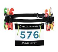 VeloChampion Running Waistpack Belt - Elastic Stretch Fit with Clip Fastening for Triathlon, Marathon, Cycling & Race Number Holder (Adult S/M + Gel Loops, 1)
