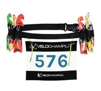 VeloChampion Triathlon Race Number Running Gel Belt, 2 Toggles, 2 Pack | 6 Energy Gel Holders, Fully Adjustable, Lightweight & Elastic Marathon Running Waist Belt for Men & Women - No Pins Required
