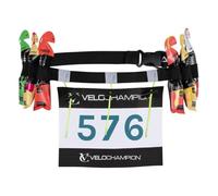 VeloChampion Triathlon Race Number Running Gel Belt, 3 Toggles, 1 Pack | 6 Energy Gel Holders, Fully Adjustable, Lightweight & Elastic Marathon Running Waist Belt for Men & Women - No Pins Required