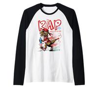 Velociraptor DJ Rap Runner, Funny Fitness Dino Marathon Raglan Baseball Tee