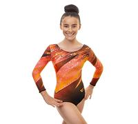 Velocity Dancewear Kiki Orange Long Sleeve Deluxe Gymnastics Leotard for Girls (9-10 Years, Size 30)