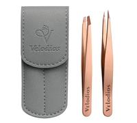 Velodios Precision Tweezers for Eyebrows, Facial Hair, Ingrown Hair Removal, Professional Stainless Steel Eyebrow Tweezers for Women and Men, Tweezers Set with PU Travel Case, 2 Pieces