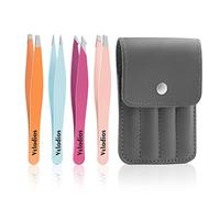 Velodios Professional Eyebrow and Facial Hair Tweezers - Pointed & Slant for Splinter Removal - 4Pack Stainless Steel Set