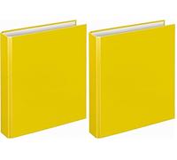 VELOFLEX 1153010 Basic Ring Binder, DIN A5, Pack of 2, Yellow, Filling Height 25 mm, Ring Binder with 4 Ring Mechanisms, Narrow Folder
