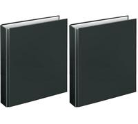 VELOFLEX 1153080 Basic Ring Binder, DIN A5, Pack of 2, Black, Filling Height 25 mm, Ring Binder with 4 Ring Mechanisms, Narrow Folder
