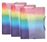 VELOFLEX Rainbow Diamond 4442404-3 Portfolio Folder, DIN A4, 3 Organiser Folders with Elastic Band, Durable, Polypropylene Juris Folder
