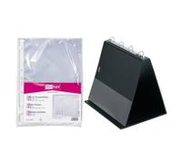 VELOFLEX - Table Flipchart DIN A4 with 4-Ring Mechanism, 20 Pockets | Landscape format, 20 mm filling height, expandable to 40 transparent pockets, transparent pocket, sturdy stand edge