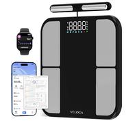 Veloga Smart Body Fat Scales for Body Weight, 8-Electrode Bathroom Scales with 56 Data Indicators, Bluetooth Body Composition Analyser App, Large LED Display, Accurate Weighing Scales up to 180kg