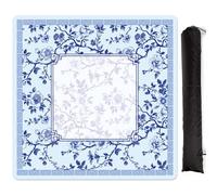 VeloKomo American Mahjong Mat for Table - Blue White Floral Mah Jong Mats with Carrying Bag 31.5''x31.5'' Non-Slip Noise Reducing Rubber Square Tablecloth for Board Tile Cards Games Lover Player Gift