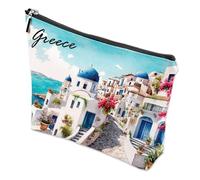 VeloKomo Greece Souvenirs Makeup Bag - Waterproof Cosmetic Organizer Trip Must Haves Gr ifts for Women Portable Toiletry Pouch Party Birthday Graduation Gift for Daughter Mom Friends Travel Lover
