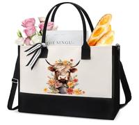 VeloKomo Highland Cow Canvas Bag - Personalized Large Tote Bags Gift Hand Zipper Beach Canva Bags for Girls Friends Teacher Mom Nurse Women Wife Holiday Party Birthday Present