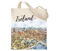VeloKomo Ireland Bag Souvenir Gifts - Reusable Travel Tote Canvas Shoulder Bags Irish Themed City Trip Lover Souvenirs Gift for Women Men Graduate Aesthetic Grocery Cotton Lightweight Totes Handbag