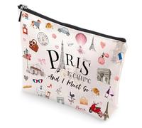 VeloKomo Paris Souvenirs Makeup Bag - Portable Travel Make Up Bags for Women Girls France Travelling Must Haves Cosmetic Toiletry Pouch Funny Party Birthday Appreciation Gift for Daughter Mom Friend