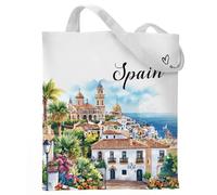 VeloKomo Spain Souvenirs Tote Bag - Cotton Travel Essentials Totes Reusable Grocery Shopping Bags Aesthetic City Handbag Appreciation Christmas New Year Birthday Gift for Women Mom Sister Friends