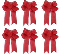 VELOKOVA 6 Pack Red Burlap Christmas Bows | 9.4" x 7.5" Eco-Friendly Ribbon Bow Knots for Xmas Tree Topper, Gift Wrapping, Wreath & Home Decor (24cm x 19cm)