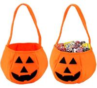 VELOKOVA Halloween Pumpkin Candy Bags (2 Pack) - Kids Non-Woven Trick or Treat Buckets, Reusable Party Favours Baskets
