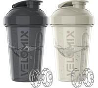 VELOMIX -2 Pack- 20 oz Protein Shaker Bottles for Protein Mixes - 2x Wire Whisk | Leak Proof Shaker Cups for Protein Shakes and Pre Workout | Protein Shaker Bottle Pack (Gray/White)