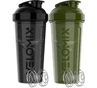 VELOMIX -2 Pack- 28 oz Protein Shaker Bottles for Protein Mixes - 2x Wire Whisk | Leak Proof Shaker Cups for Protein Shakes | Protein Shaker Bottle Pack | Shakers for Protein Shakes-Green&Black