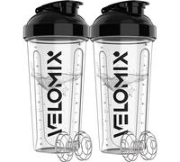 VELOMIX -2 Pack- 28 oz Protein Shaker Bottles for Protein Mixes - 2x Wire Whisk | Leak Proof Shaker Cups for Protein Shakes and Pre Workout | Protein Shaker Bottle Pack (D6) Transparent