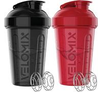 VELOMIX -2 PACK- 600ml Protein Shaker Bottle -2x Wire Mixball | Leak Proof Shaker For Protein Shakes | Stackable Protein Shake Bottle | Dishwasher Safe Gym Bottle (Black/Red)