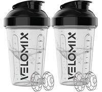 VELOMIX -2 PACK- 600ml Protein Shaker Bottle -2x Wire Mixball | Leak Proof Shaker For Protein Shakes | Stackable Protein Shake Bottle | Dishwasher Safe Gym Bottle (Clear Prime)