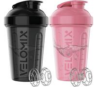 VELOMIX 2 Pack 600ml Protein Shaker Bottle, Pink/Black | 2x Wire Mix Ball, Leak Proof Shaker Cups for Protein Shakes, Gym and Pre Workout