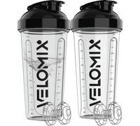 VELOMIX -2 PACK- 828ml Protein Shaker Bottle - 2x Wire Mixball for Lump-Free Shakes | Leak Proof Shaker for Protein Shakes | Protein Shake Bottle for Mixing Powdered Shakes (B3) Transparent