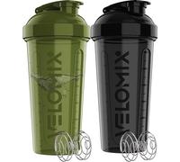 VELOMIX -2 PACK- 828ml Protein Shaker Bottle -2x Wire Mixball | Leak Proof Shaker For Protein Shakes | Large, Stackable Protein Shake Bottle | Dishwasher Safe Gym Bottle (Green&Black)