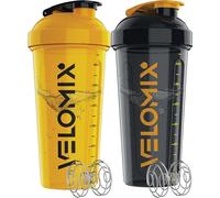 VELOMIX -2 PACK- 828ml Protein Shaker Bottle -2x Wire Mixball | Leak Proof Shaker For Protein Shakes | Large, Stackable Protein Shake Bottle | Dishwasher Safe Gym Bottle (Golden Stone)