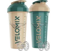 VELOMIX -2 PACK- 828ml Protein Shaker Bottle -2x Wire Mixball | Leak Proof Shaker For Protein Shakes | Large, Stackable Protein Shake Bottle | Dishwasher Safe Gym Bottle (Blue&Beige)