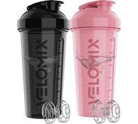 VELOMIX -2 PACK- 828ml Protein Shaker Bottle -2x Wire Mixball | Leak Proof Shaker For Protein Shakes | Large, Stackable Protein Shake Bottle | Dishwasher Safe Gym Bottle (Pink&Black)