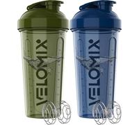 VELOMIX 2 Pack 828ml Protein Shaker Bottle, Green/Blue | 2x Wire Mix Ball, Leak Proof Shaker Cups for Protein Shakes, BPA Free, Dishwasher Safe, Gym and Pre Workout