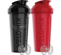 VELOMIX 2 Pack 828ml Protein Shaker Bottle, Red/Black | 2x Wire Mix Ball, Leak Proof Shaker Cups for Protein Shakes, Gym and Pre Workout