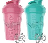 VELOMIX -2 PACK- upto 600ml Protein Shaker Bottle - 2x Wire Mixball for Lump-Free Shakes | Leak Proof Shaker for Protein Shakes | Protein Shake Bottle for Mixing Powdered Shakes | BPA-Free Shaker Cup