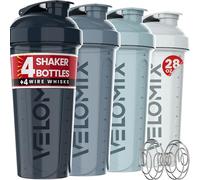 VELOMIX -4 PACK- 28 oz Shaker Cups for Protein Shakes - 4x Wire Whisk | Leak Proof Protein Shaker Bottles for Protein Mixes | Protein Shaker Bottle Pack | Mixer for Protein Shakes(Aqua Depths)