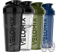 VELOMIX -4 PACK- 28 oz Protein Shaker Bottle for Protein Mixes - 4x Wire Whisk | Leak Proof Shaker Cups for Protein Shakes | Protein Shaker Bottle Pack | Protein Shake Cup (NeoCool Pack)