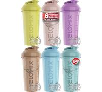 VELOMIX -6 PACK- 828ml Protein Shaker Bottle -6x Wire Mixball | Leak Proof Shaker For Protein Shakes | Large, Stackable Protein Shake Bottle | Dishwasher Safe Gym Bottle (Pastel Power Series)