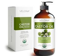 Velona USDA Certified Organic Castor Oil - 16 fl oz in Glass Bottle | Cold-Pressed, Hexane-Free, USP Grade | Promotes Hair Growth, Eyelash & Eyebrow Enhancement | Bottled in USA