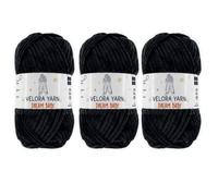 Velora Dream Baby Chenille Yarn Soft Thick Chunky Yarn Skein 100g 120m, Machine Washable for Knitting&Crochet Blanket, Amigurumi, Scarf, Hat,Sweater,Plushies (VY002-Black, Pack of 3)